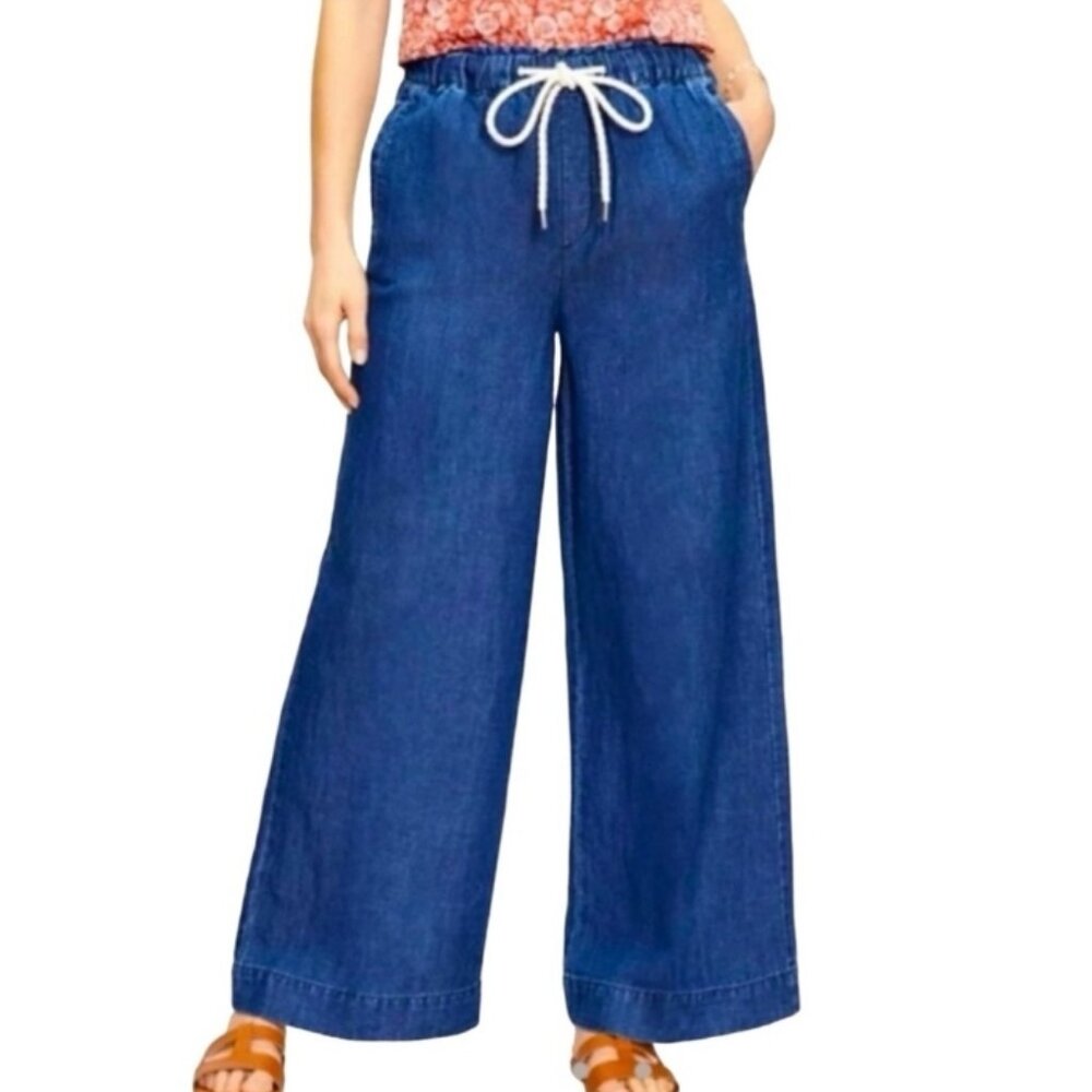 Loft Wide Leg Pull On Drawstring Denim Pants Size Large